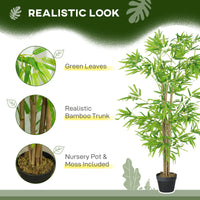 Artificial Bamboo Tree Set of 2, 5ft Fake Tree with Realistic Leaf and Natural Trunk, Decorative Plant in Nursery