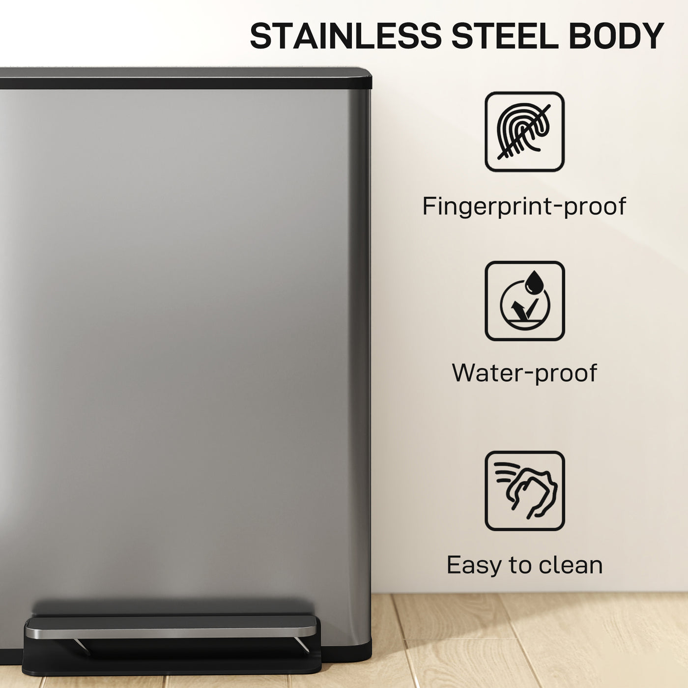Trash Can with Soft-Close Lid, Garbage Can with Removable Inner Bucket for Kitchen 13.2 gal/50 L, Silver