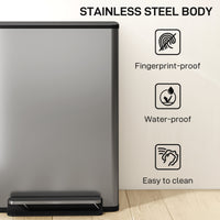 Trash Can with Soft-Close Lid, Garbage Can with Removable Inner Bucket for Kitchen 13.2 gal/50 L, Silver