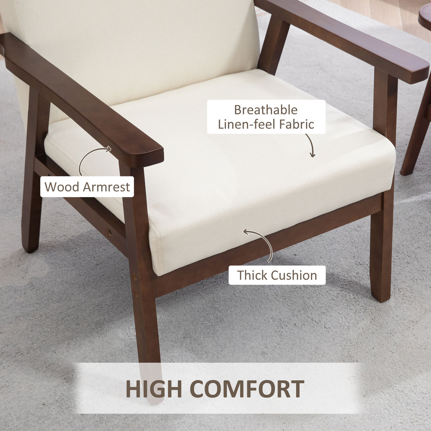 Modern Accent Chairs with Cushioned Seat, Upholstered Linen-Feel Armchair for Bedroom, Living Room, Cream White