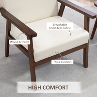 Modern Accent Chairs with Cushioned Seat, Upholstered Linen-Feel Armchair for Bedroom, Living Room, Cream White