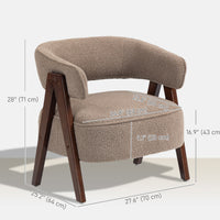 Sherpa Fleece Accent Chair, Upholstered Armchair with Solid Wood Legs and Steel Frame for Living Room, Light Brown