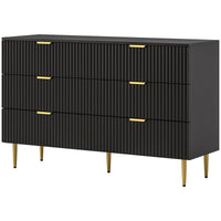 Modern Chest of Drawers 6 Drawer Dresser for Bedroom with Gold Legs and Handles, Black