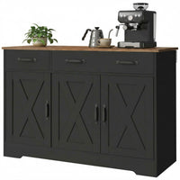Sideboard Buffet Cabinet, 43" Farmhouse Kitchen Cabinet with 3 Barn Doors, 2 Drawers, 2 Adjustable Shelves, Black