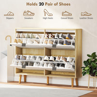 Narrow Shoe Cabinet, High Gloss Shoe Storage Cabinet with 4 Flip Drawers and Adjustable Shelves, Holds 20 Pairs, White