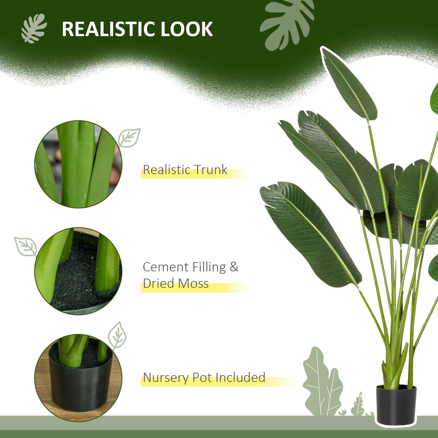 5FT Artificial Banana Tree Faux Decorative Plant in Nursery Pot for Indoor Outdoor Décor