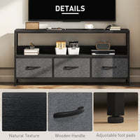 TV Stand with Charging Station, TV Table with 3 Foldable Linen Drawers and Open Shelf for 55 Inch Television, Black