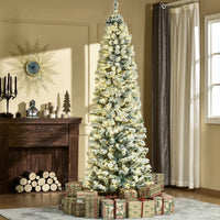 7.5 Feet Christmas Tree Prelit Artificial Snow Flocked with Warm White LED Light, Holiday Home Xmas Decoration, Green White
