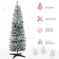 6ft Tall Pencil Artificial Christmas Tree, Holiday Décor with Snow Flocked Branches, Green