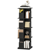 360° Rotating Bookcase with Anti-Tipping Straps, Anti-Slip Foot Pads, 4 Tier Bookshelf with 16 Cubbies for Books, Plants, Decorations, Black