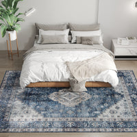 6x9 Area Rug, Vintage Machine Washable Rug, Non-Slip Floor Carpet for Living Room, Bedroom, Dining Room, Blue