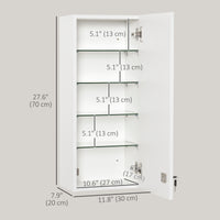 Wall Mount Medicine Cabinet, 5-tier Lockable Bathroom Cabinet with 2 Keys and Adjustable Shelves, White