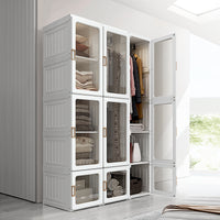 Small Apartment Bedroom Closet Foldable Portable Closet with Cube Storage Hanging Rods Magnet Doors, White