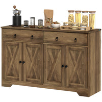 Sideboard Cabinet with 2 Drawers, 4 Barn Doors and 2 Adjustable Shelves, Buffet Table for Living Room, Light Brown