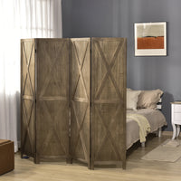 4-panel Wall Partition Farmhouse Room Separator with Foldable Design Wooden Frame 5.6FT, Brown