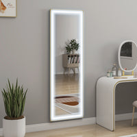 LED Mirror with Dimmable and 3 Colour Lights, 64" x 21" Rectangular Floor Mirror for Bedroom Living Room, Gold