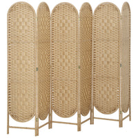 Bohemian Privacy Screen, Folding Room Divider with 6 Panels and Arched Top for Bedroom Living Room Office, Natural Wood