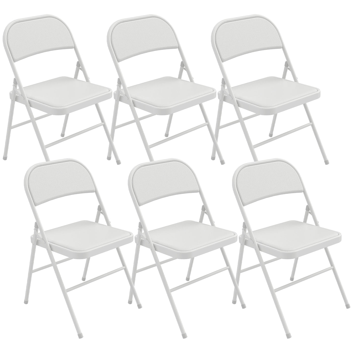 Set of 6 Metal Foldable Chairs, PU Leather Padded Folding Chairs with Cushion Seat and Open Back for Indoor, White