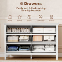 Double Chest of Drawers, Modern 6 Drawer Dresser for Bedroom, Living Room, Hallway, Closet, White
