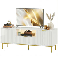 Modern TV Console for TVs up to 60 Inch, Entertainment Center with Smart RGB LED Lights and Soft Close Doors, White