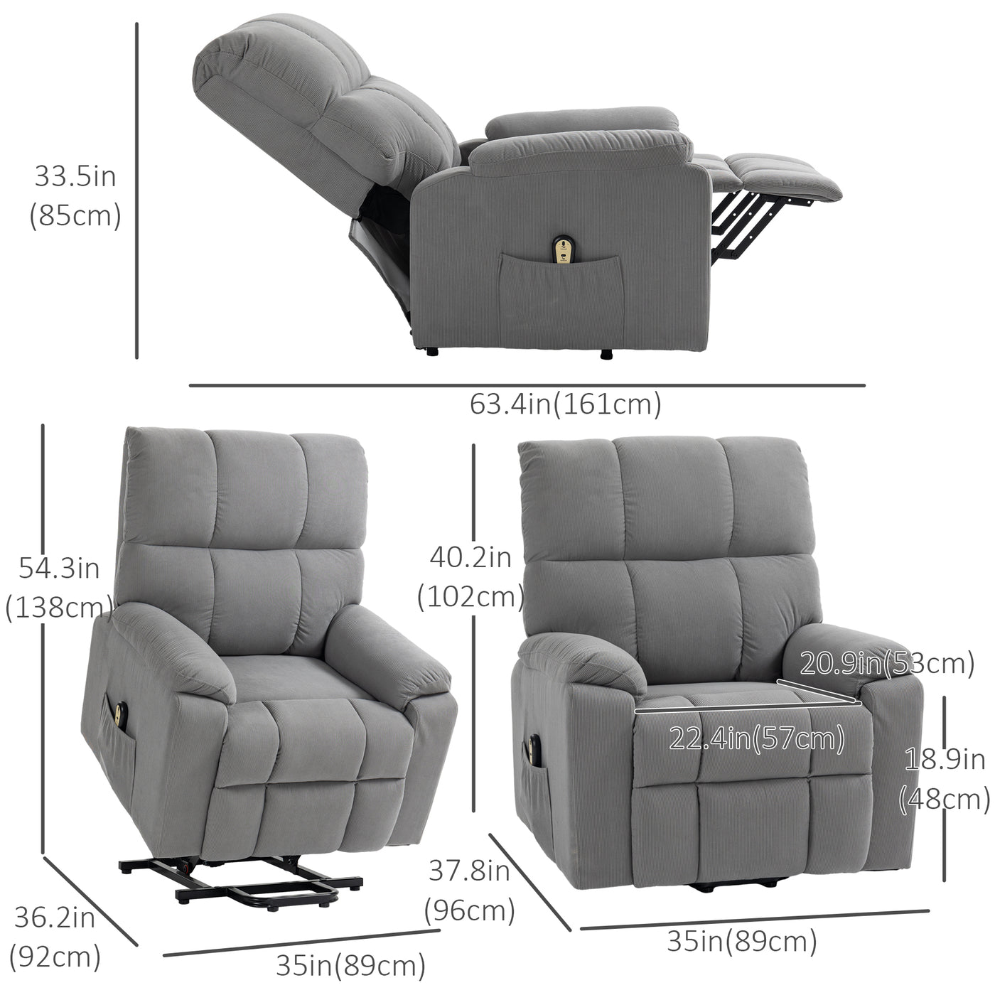 Lift Chair for Seniors, Microfibre Upholstered Electric Recliner Chair with Remote, Quick Assembly, Grey
