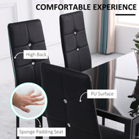 Set of 4 Modern Style Dining Chairs, Button Tufted High Back Side Chairs with Upholstered Seat, Steel Legs for Living Room, Kitchen, Study, Bedroom, Black