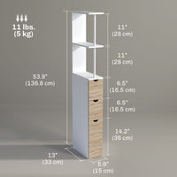 Tall Bathroom Storage Cabinet, Narrow Bathroom Cabinet with Drawers and Open Shelves for Small Spaces, Natural Wood