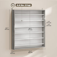 7-Tier Display Cabinet, Shot Glass Display Case, Glass Curio Cabinet with 2 Glass Doors and 6 Adjustable Shelves, Grey