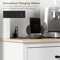 69" Kitchen Pantry Cabinet with Charging Station Kitchen Cabinet with Microwave Stand 7 Gallon Trash Can Cabinet White