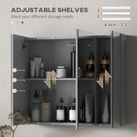 28" x 24" Wall Mounted Mirror Cabinet, Bathroom Medicine Cabinet with Mirror, 3 Doors and Adjustable Shelves, Grey