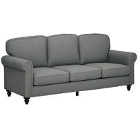 3-Seater Sofa Couch, 81" Modern Upholstered Linen Fabric Sofa with Rubberwood Legs, Nailhead Trim and Rolled Arms for Living Room, Bedroom and Apartment, Grey