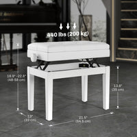 Adjustable Piano Bench with Storage and Soft PU Leather Padded, with Enough Music Storage Design, White