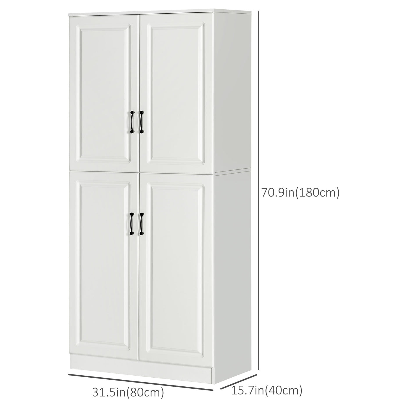 71" Freestanding Kitchen Pantry Cabinet, Storage Cabinet with 4 Hinged Doors and Adjustable Shelves, White