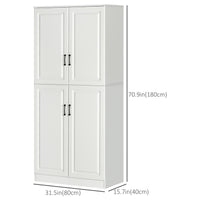 71" Freestanding Kitchen Pantry Cabinet, Storage Cabinet with 4 Hinged Doors and Adjustable Shelves, White