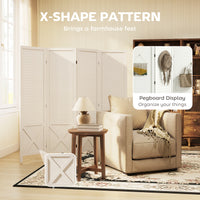 56.9" 4 Panel Wooden Room Divider with Pegboard Display, Folding Privacy Screen for Home Office, White
