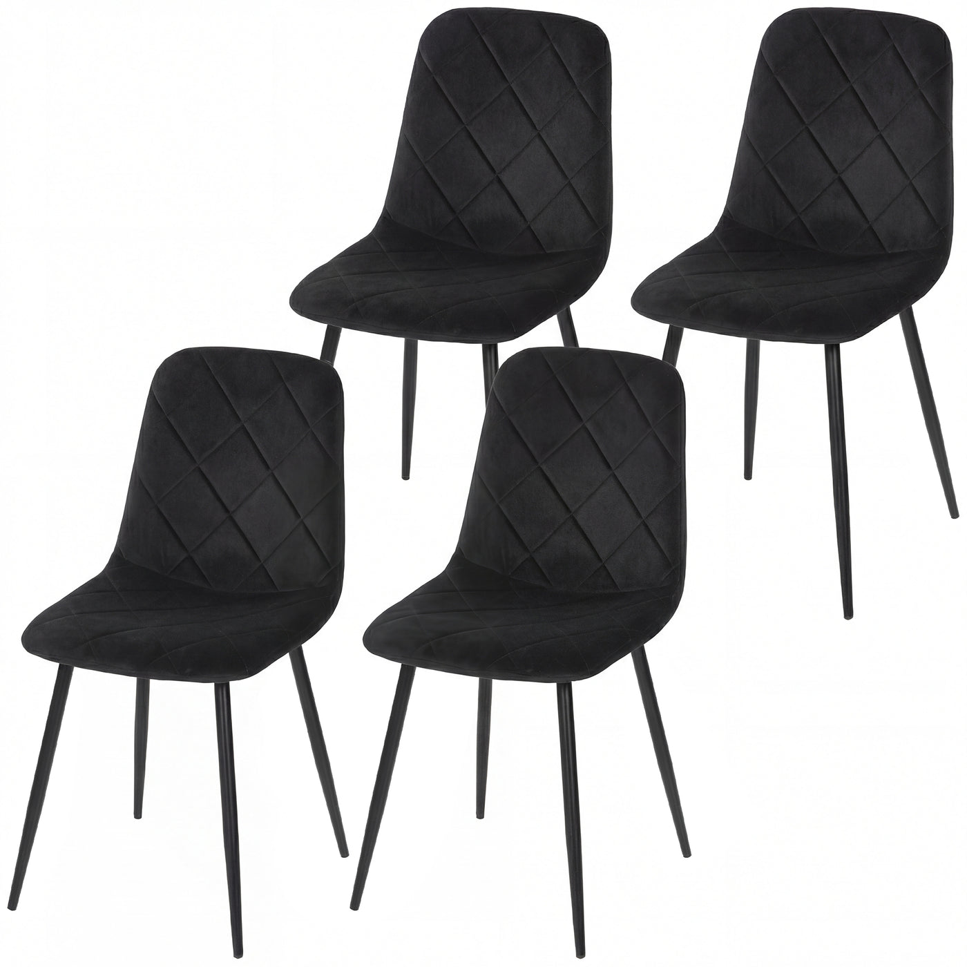 Dining Chairs Set of 4, Upholstered Dining Room Chairs with Steel Legs, Modern Kitchen Chair for Dining Room, Black
