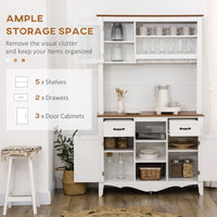 71" Kitchen Buffet with Hutch, Farmhouse Style Storage Cupboard with Utility Drawer, 3 Door Cabinets and 5-tier Shelves, White