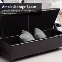 Storage Ottoman Bench, Foot Rest with Solid Wood Legs, 51 Inches PU Leather Storage Chest for Living Room, Brown