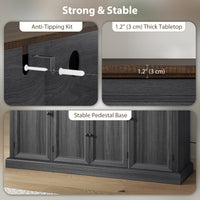 Farmhouse Sideboard with Charging Station and Thickened Top, 58" Buffet Cabinet with 2 Soft-Close Drawers, Black