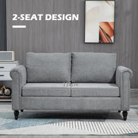 Vintage Loveseat, Upholstered Love Seat Furniture, Chenille-feel Fabric 2 Seater Sofa Couch with Rolled Arms, Gourd-Shaped Rubber Wood Legs for Living Room, Light Grey