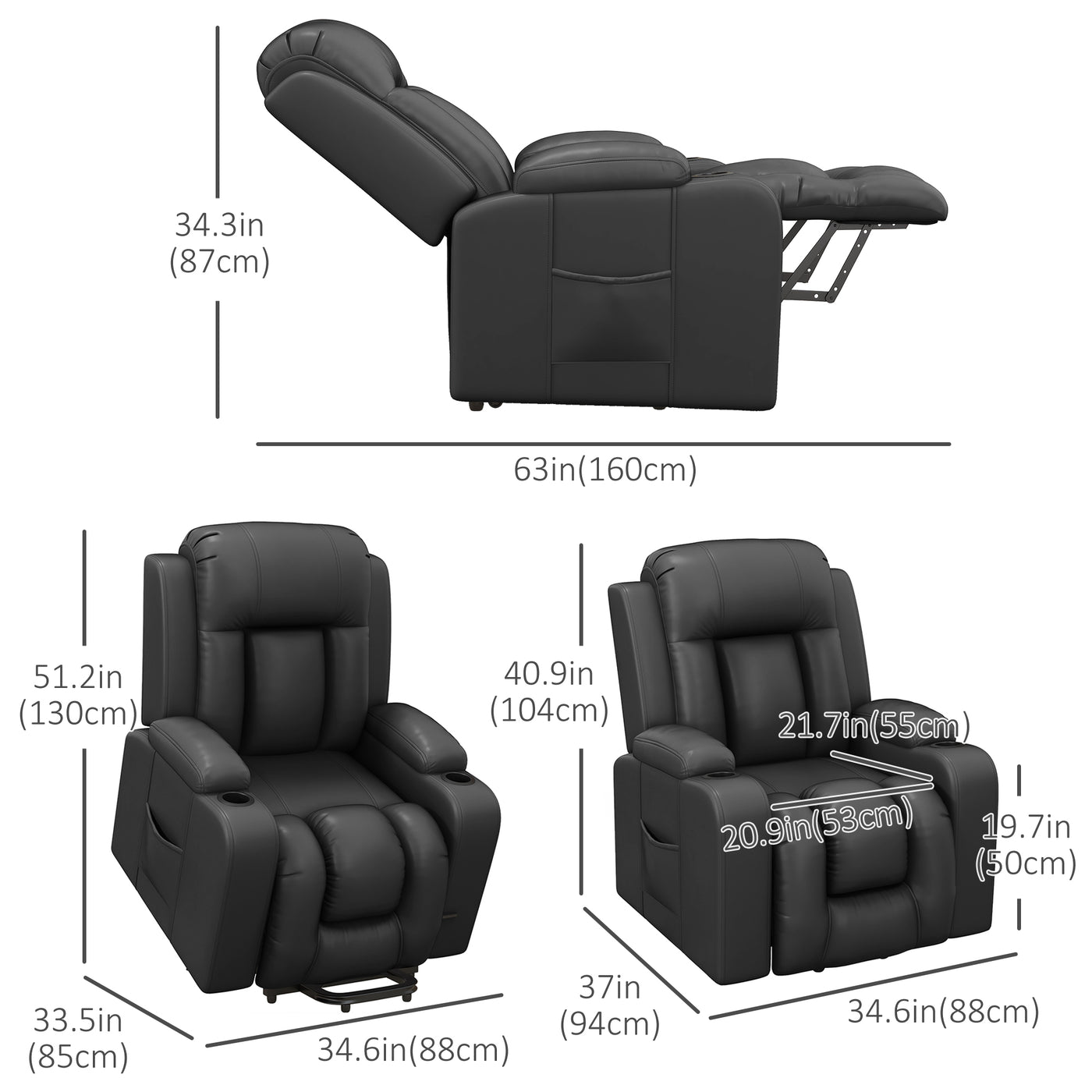 Electric Lift Chair for Elderly, Power Recliner with Footrest, Remote Control, Cup Holders for Living Room, Grey