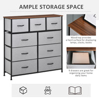 Dresser for Bedroom with 9 Drawers, 4-Tier Fabric Chest of Drawers, Tall Dresser Storage Tower with Steel Frame and Wooden Top for Closets, Nursery Room, Grey