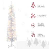 6ft Tall Prelit Pencil Artificial Christmas Tree, Holiday Décor with 395 Realistic Branches, 100 LED Lights, Foldable Metal Base, White