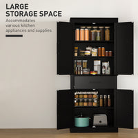 72" Kitchen Storage Cabinet, Farmhouse Kitchen Pantry Cabinet with 4 Barn Doors, Drawer, Adjustable Shelves, Black