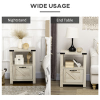 Side Table with Storage, Farmhouse End Table with Drawer, Open Shelf and Barn-style Panel, Nightstand for Living Room, Bedroom, Oak
