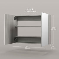 Bathroom Mirror Cabinet, Wall-Mounted Storage Organizer with Double Doors, Adjustable Shelf, Grey