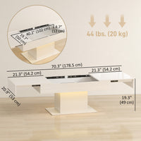 Extendable Coffee Table with LED Lights, Modern High Gloss Center Table with Hidden Storage for Living Room, White