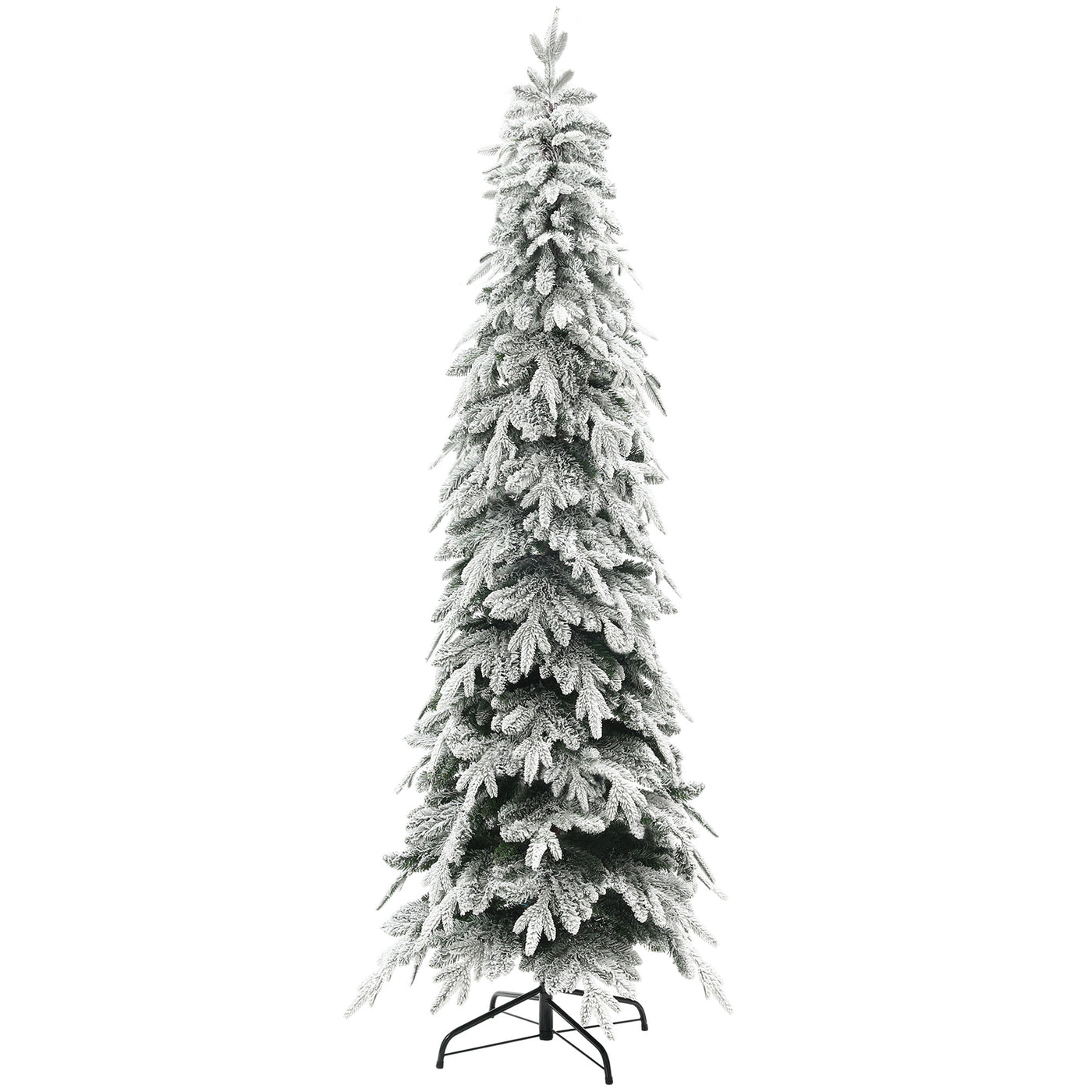 7ft Pencil Flocked Artificial Christmas Tree with 800 Branch Tips, Auto Open and Steel Base, Green