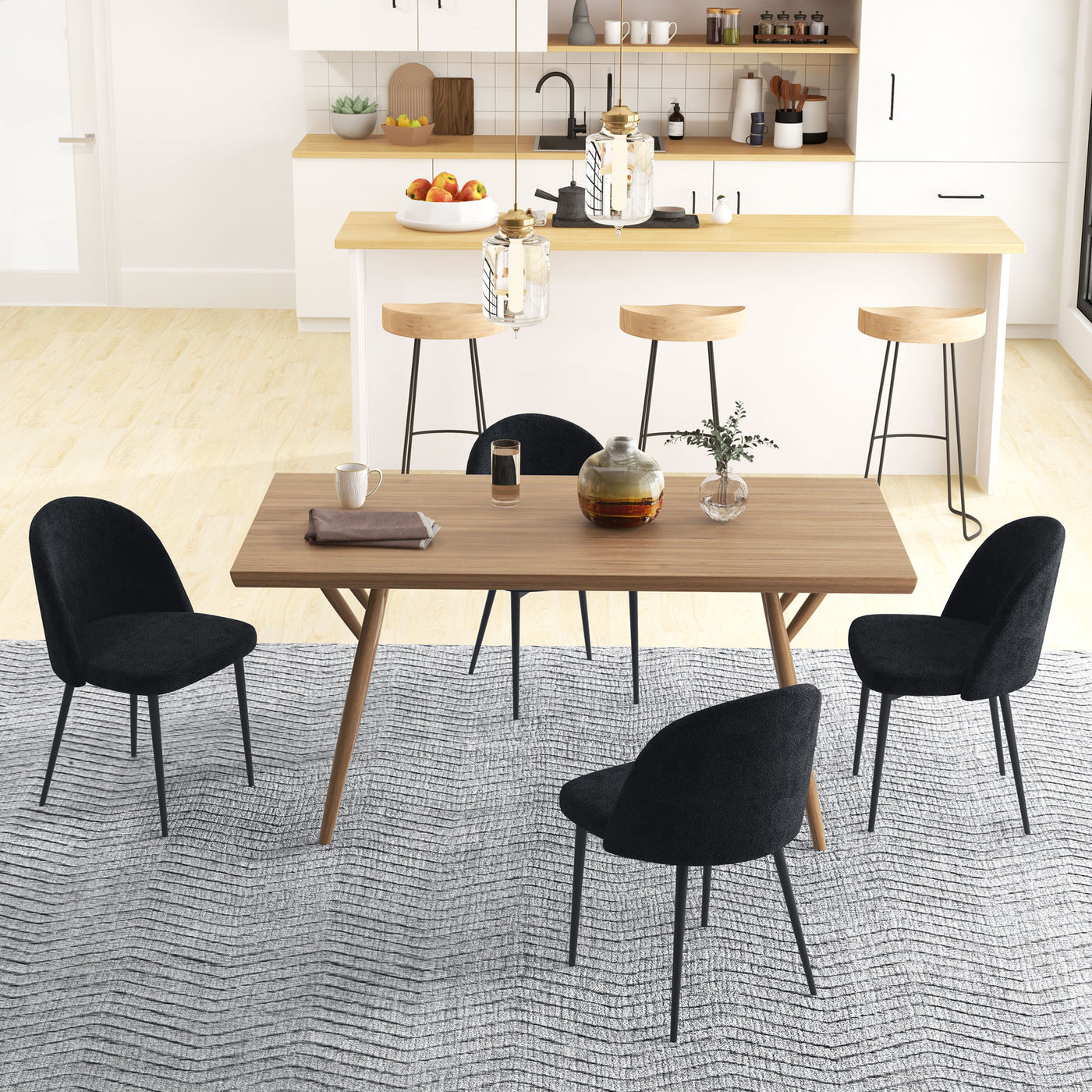 Modern Dining Chairs, Mid-Back Velvet-touch Upholstery Side Chair, Table Chair for Living Room, Dining Room, Black, Set of 4