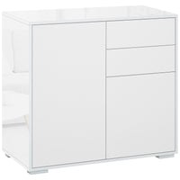 High Gloss Buffet Sideboard with 2 Drawers, 2 Doors and Adjustable Shelf, Kitchen Storage Cabinet with Push Open Design, White